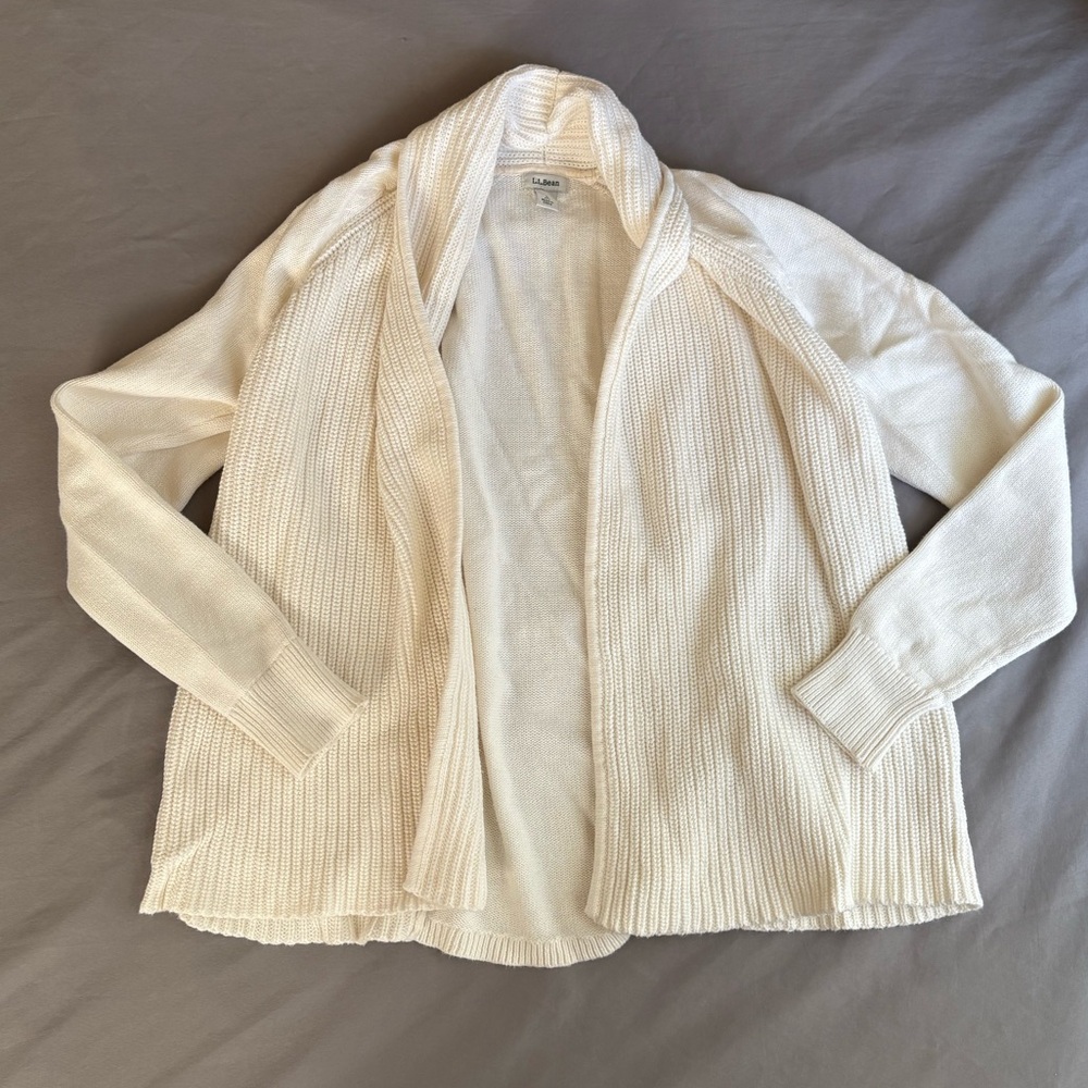 L.L. Bean White Cotton Knit Long Sleeve Sweater / Cardigan Size Small Cozy